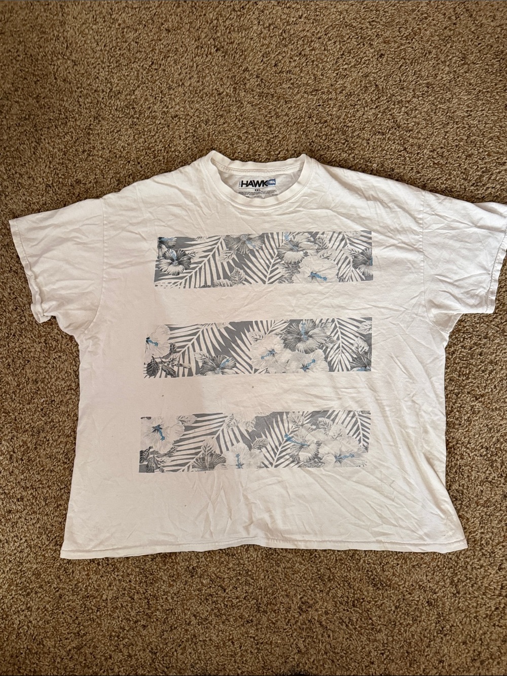 Vintage Y2K Tony Hawk White Short Sleeve Tee with Gray Floral Stripes